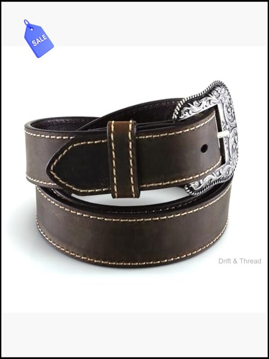 Genuine Leather Western Belt - Heavy Stitch Accent - 1.5\